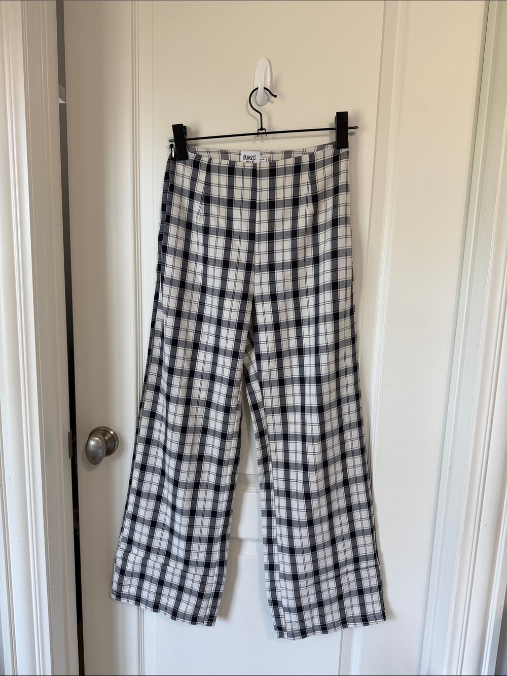 Princess Polly Black & White Plaid Wide-Leg Pants